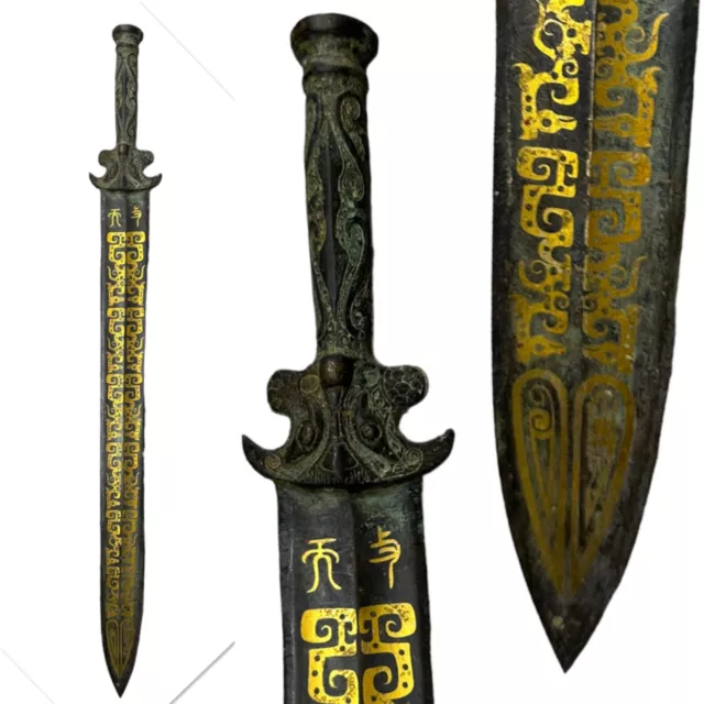 Wonderful Ancient Roman Bronze Gold Gilded Gladius War Sword 60Cm+