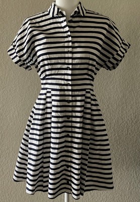 KATE SPADE Fit & Flare Short Sleeve Button Front Dress Blue & White Stripe Sz 2