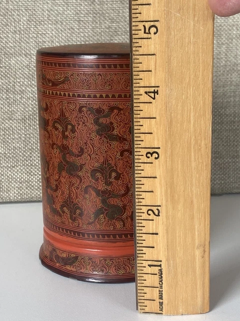 Antique Red Lacquer Burmese Betel Box Lacquerware Burma Myanmar Lacquer Box 3
