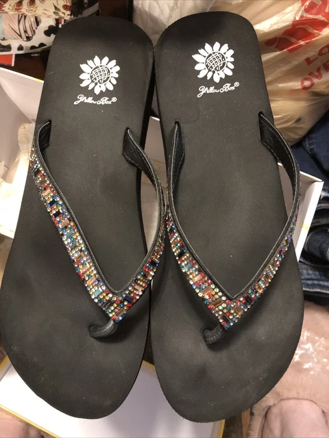 Yellow Box Zemily Black Faux Jewels Flip Flops Size 10