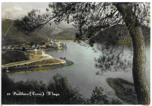CARTOLINA DI TERNI ,LAGO DI PIEDILUCO - ACQUARELLATA viaggiata 1953