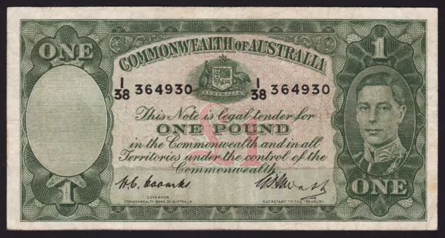 One Pound Australian Banknote 1949 Coombs Watt R31 I/38