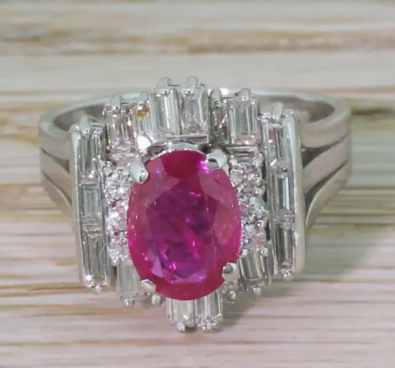 Late 20th Century 2.02 Carat Pink Ruby With Clear White CZ Cluster Women's Ring