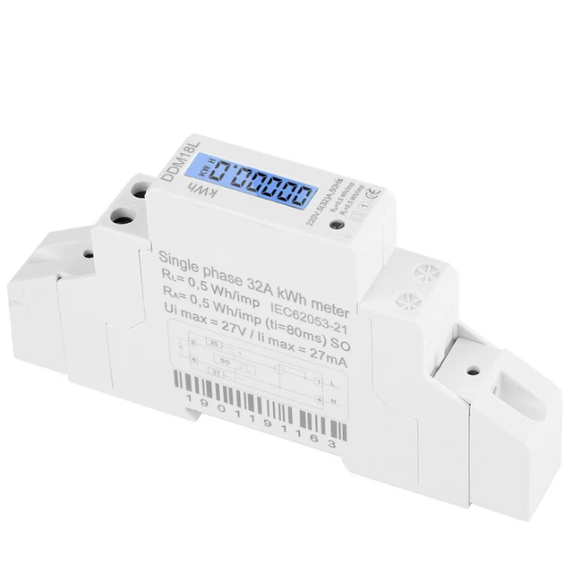 1P LCD Digital Display Din Rail Electricity Power Consumption Energy Meter