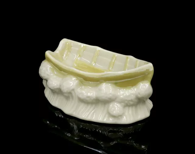 Vintage Belleek Irish Lustre Porcelain Row Boat Salt Dish 6Th Green Mark 1965-80