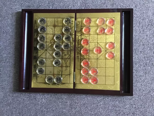 Xiangqi  (Chinese chess ) boxed set, etched and faceted glass pieces,complete