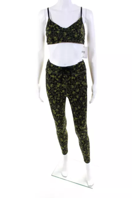 The Upside Womens Abstract Printed V-Neck Sports Bra Leggings Set Green Size 10