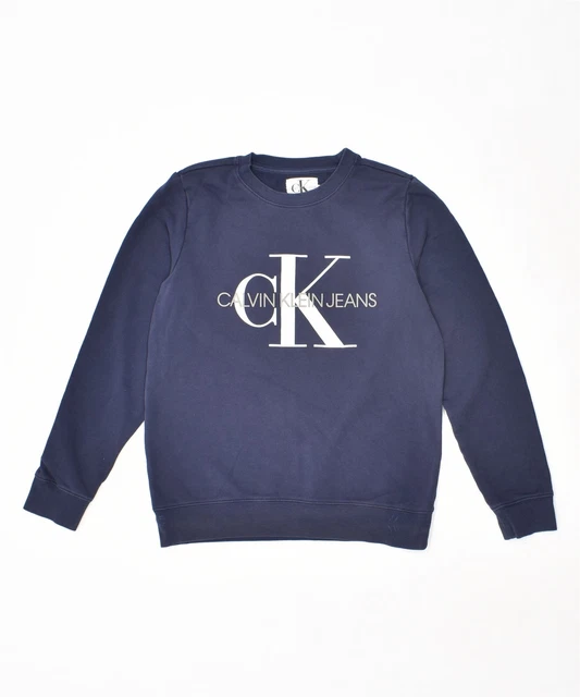 CALVIN KLEIN Felpa Grafica Ragazzi Maglione 13-14 Anni Blu Cotone KN06