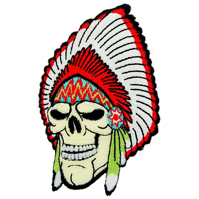 Skull with Feather Headress Patch 3"