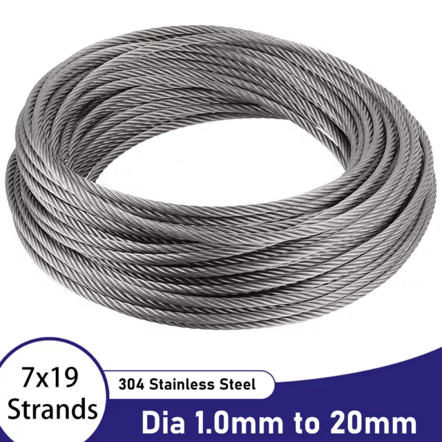 304 Stainless Steel Wire 7x19 Strands Dia 1-20mm AISI A2 Wire Rope Cable Rigging