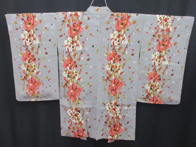 7803K5 Silk Vintage Japanese Kimono Haori Jacket Plum blossom Rinzu Long