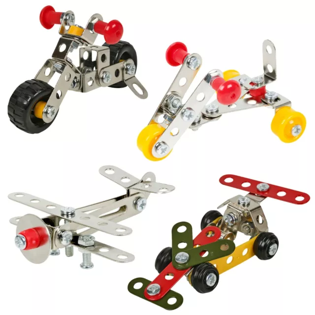 4 in 1 Metal Construction Toy Set Vehicle Planes Bikes Model Building Gift Set