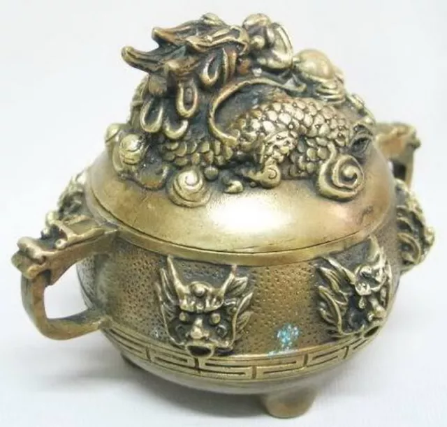 Chinese Handwork carved bronze dragon incense burner Ming dynasty Xuande Mark