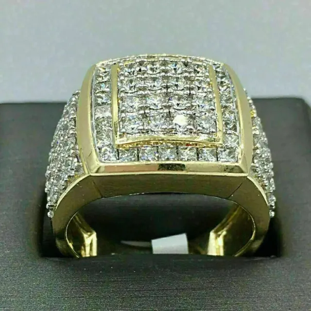 Men's 10K Yellow Real Gold Over Round 3.00 Ct Diamond Engagement Band Pinky Ring