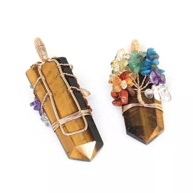 Natural Healing Crystal 7 Chakra Reiki Tree of Life Sword Stone Pendant Necklace 2