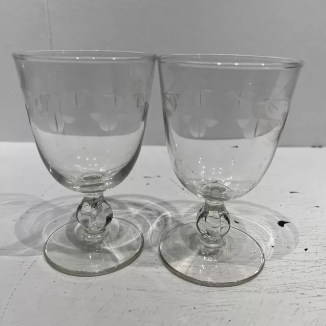 VTG Fairfax Libbey 5.5 inc wine Water Goblets Set of 2 Etched Flowers stem 50’s