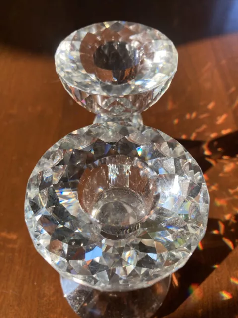 Oleg Cassini crystal diamond cut candle holders, 4" faceted Dancing Rainbows