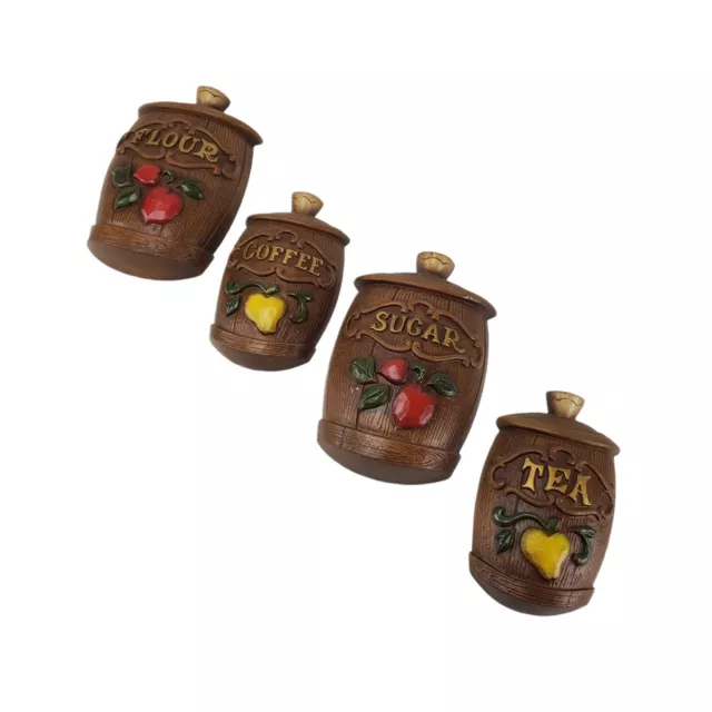 Sexton Made in USA Metal Faux Wood Canisters Wall Decor Kitchen Set of 4 1960's