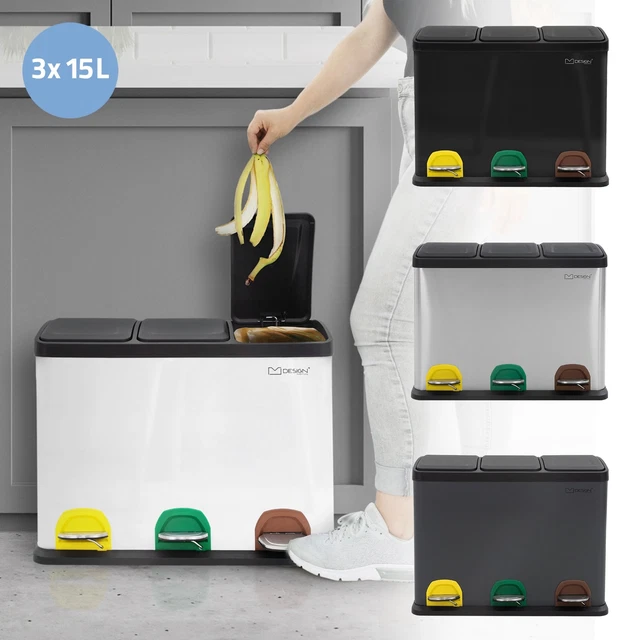 CUBO DE BASURA para reciclaje pedal separador de residuos 3x15L