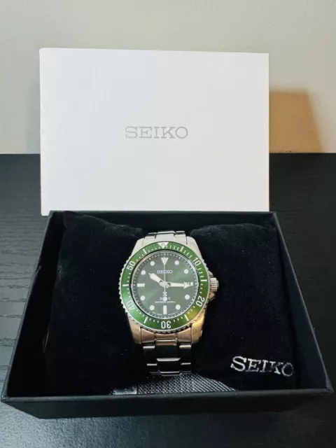 Seiko Men's Watch SNE583 Prospex Solar Green Dial Silver Stainless Steel 38.5mm