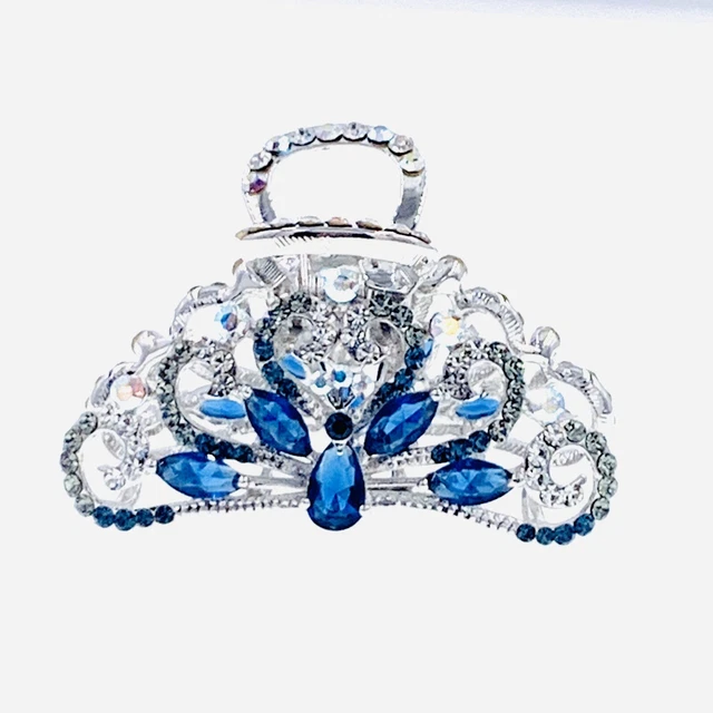 USA Peacock Hair Claw Jaw Clip made with Swarovski Crystal Hairpin Blue Z3