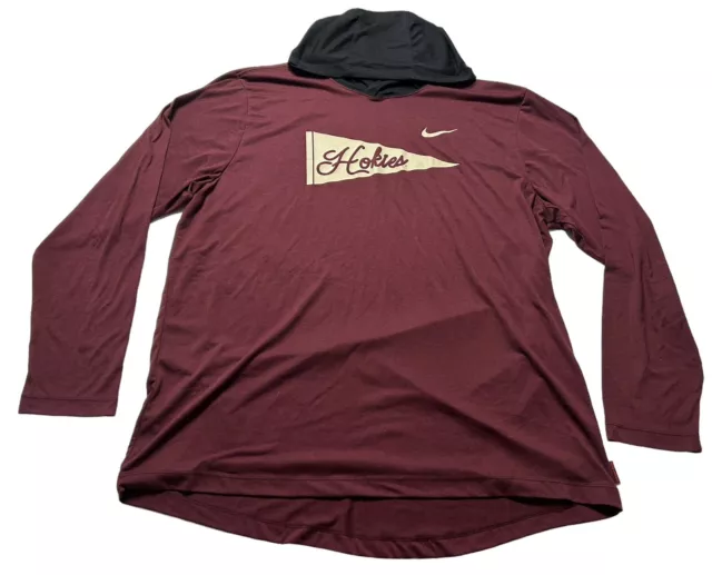 Virginia Tech VT Hokies Nike Dri Fit Long Sleeve Hooded Shirt Adult Unisex XL