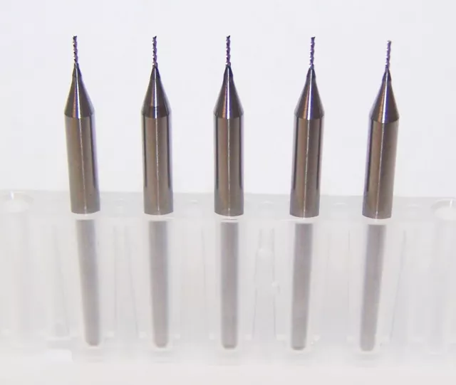 (5) 0.50mm  (.0197") CARBIDE 2 FL ENDMILL SOFT PLASTIC  down cut 1650-0197.098J1