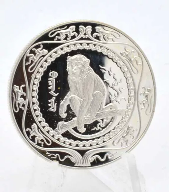 1 OZ Silber Mongolei 500 Togrog Lunar Affe 2004 in Kapsel Lagerräumung