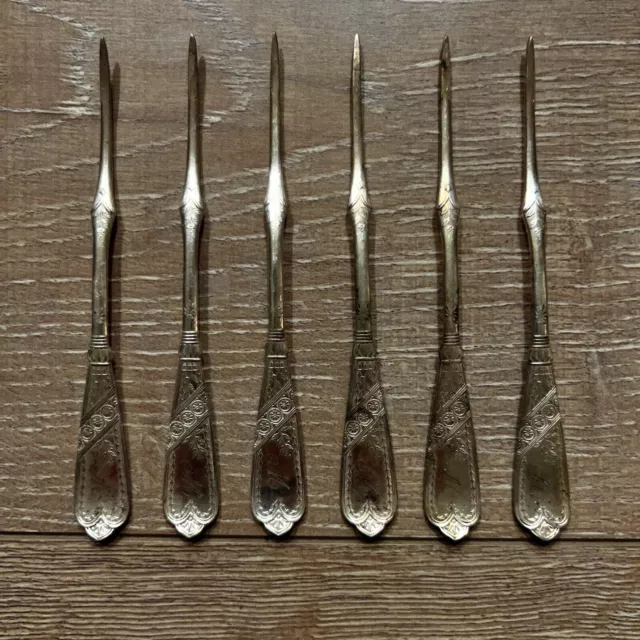 1847 Rogers Bros A1 Silver Plate Newport Pattern Nut/Snail Pick (Set of 6) Mono