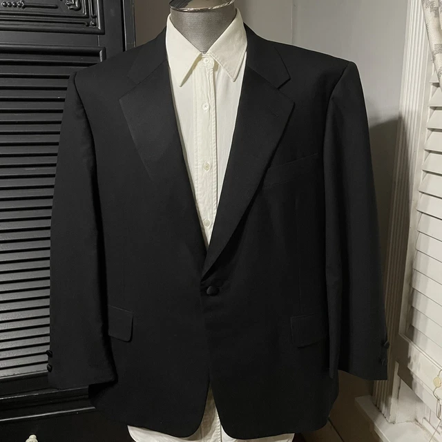 Hickey Freeman Solid Black 1 Button Wool Tuxedo Jacket Coat 46S