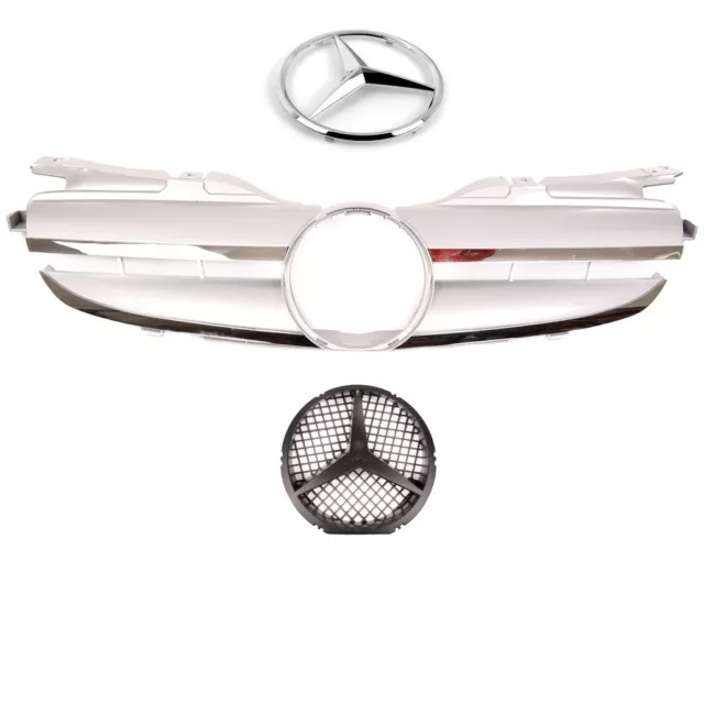 Calandre Mercedes Slk R170 De 08/1996 A 12/2003 Gris Silver Et Chrome + Logo