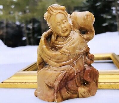 Vintage Chinese Figure Hand Carved Miniature Soapstone