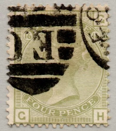 1877 Gran Bretagna Queen Victoria 4 Pence Verde Piastra 16 Usato - Unif.n.59