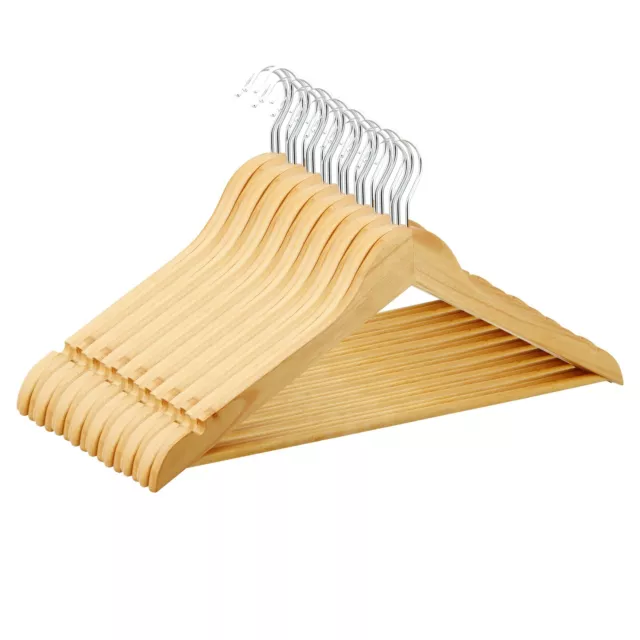 20 Pack Wooden Hangers Suit Garment Clothes Wardrobe Wood Hanger Trouser Bar Set