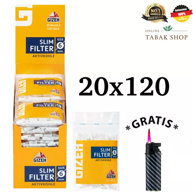 20x120er Gizeh Slim Filter 6mm Aktivkohle Filter Zigarettenfilter Dreh Filter