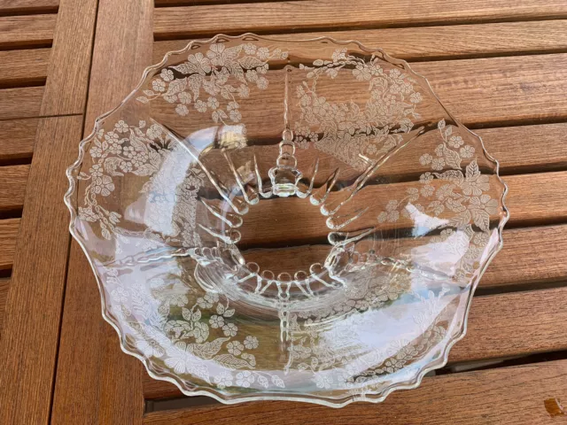 vintage etched glass footed bowl