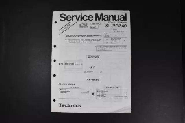 Technics SL-PG340 CD Player Service Manual - Original Genuine