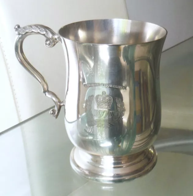 ENGLISH SILVER PLATED ONE Pt TANKARD-SILVER JUBILEE 1977 ELIZABETH II