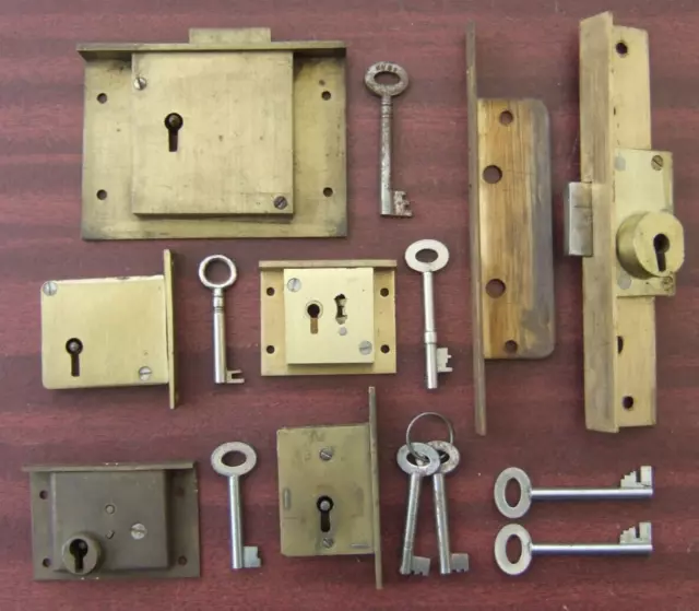 Small collection of Six Vintage Cabinet locks with keys, Circa 1920's - 1960's