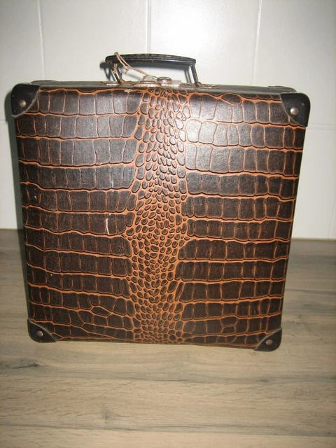 Mallette Vintage En Cuir Exotique Type Crocodile - Fait Main, Occasion Bon état, Dimensions 55x35x17 Cm
