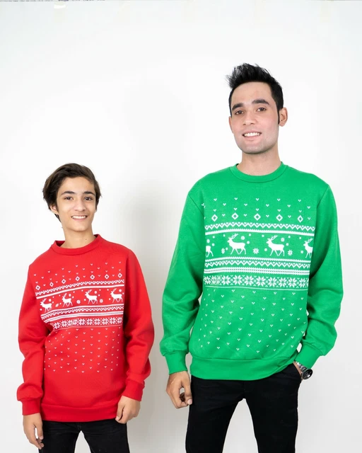 Felpa Maglione Uomo Ragazzi Natale Famiglia Abbinata Elfo della Neve Brutta Maglione Top