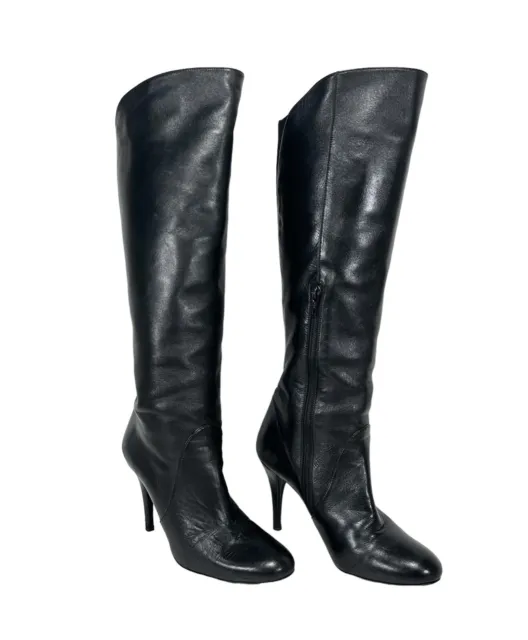 Stuart Weitzman ~ Side Zip Black Leather Knee High Heels Boot Women ~ Size 7M