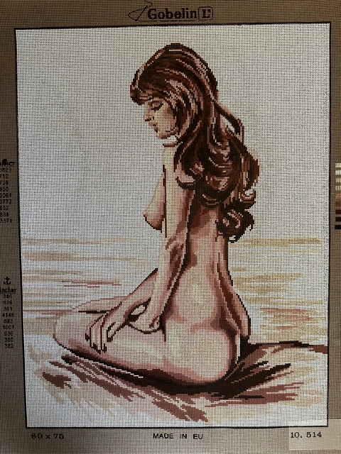 Tapiz con aguja duende L desnudo niña lona solo 24x32 pulgadas
