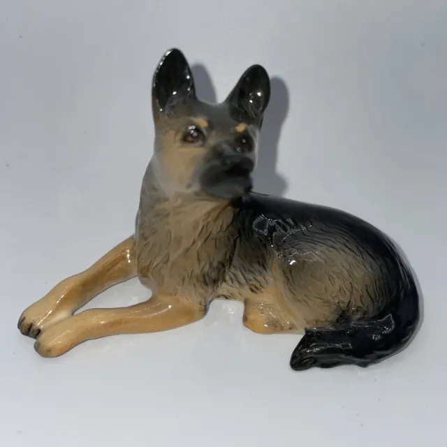 Beswick England Alsatian German Shepherd Figurine laying down Dog vintage brown
