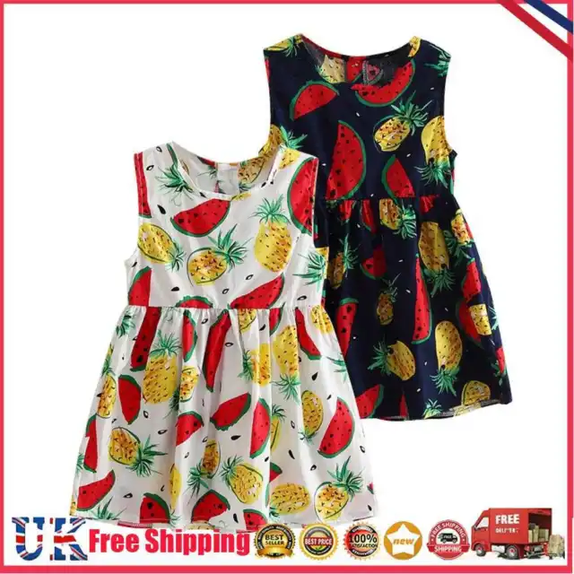 Girls Kids Fruit Print Sleeveless Dress Cute O-Neck Summer Cotton Clothing *Z