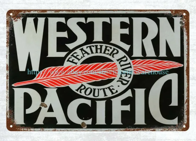 Western Pacific Railroad FEATHER RIVER metal tin sign room interior design