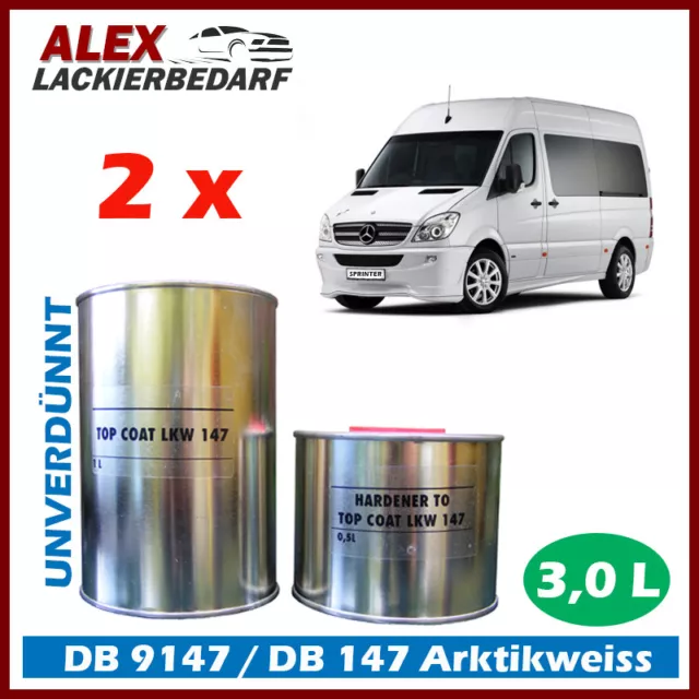 2K Autolack Arktikweiss 3,0 Liter für Mercedes Benz DB 9147 147 Lack unverdünnt