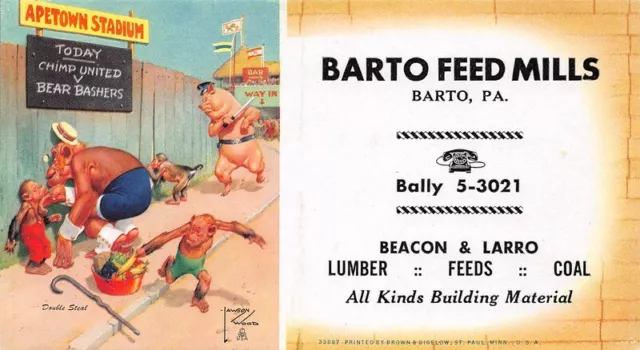 Pa Barto Feed Mills Pa Lawson Wood Small Advertising Blotter 6 " by 3 1/2"