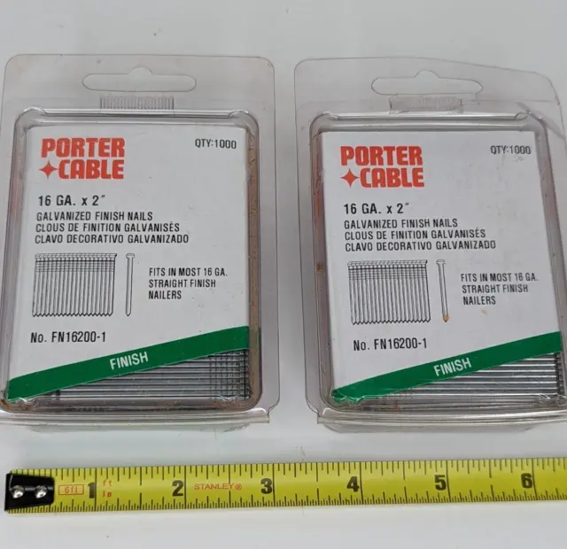 Porter Cable 16 GA x 2" 1000 GALVANIZED Finish Nails 2BOXES  FN-16200-1  = 2000