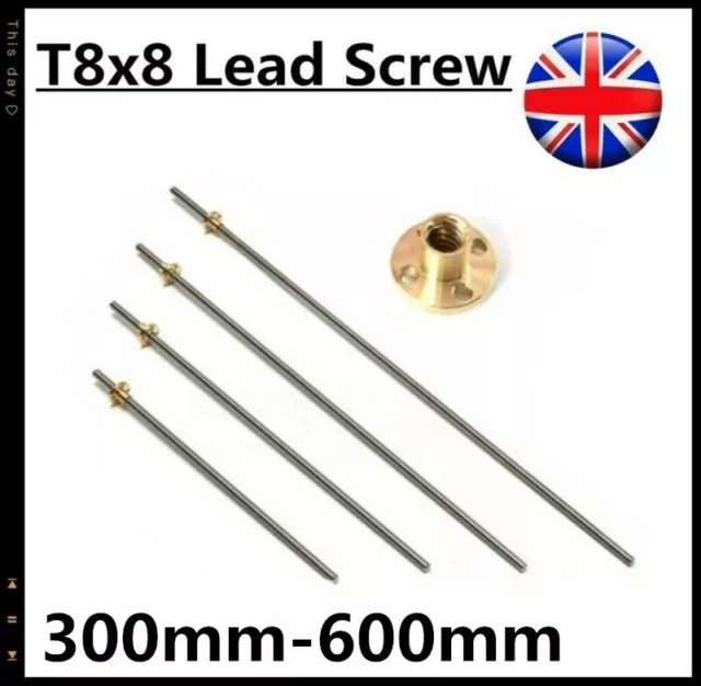 T8 CNC 3D Printer Lead Screw & Nut 300mm-600mm Pitch 2mm Lead 8mm CNC 3D Printer